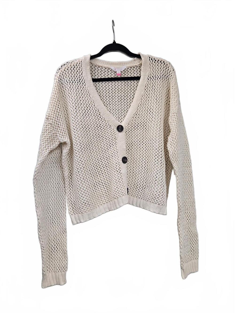 No Boundaries Cream Open Knit Button-Up Cardigan Sweater Size L/XL